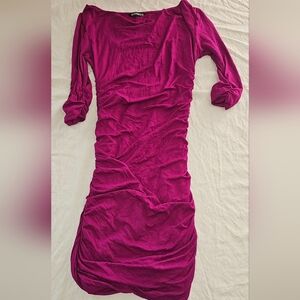 Express Design Studio Women Dress Sz XS Magenta 3/4 Sleeve Rushed Stretch